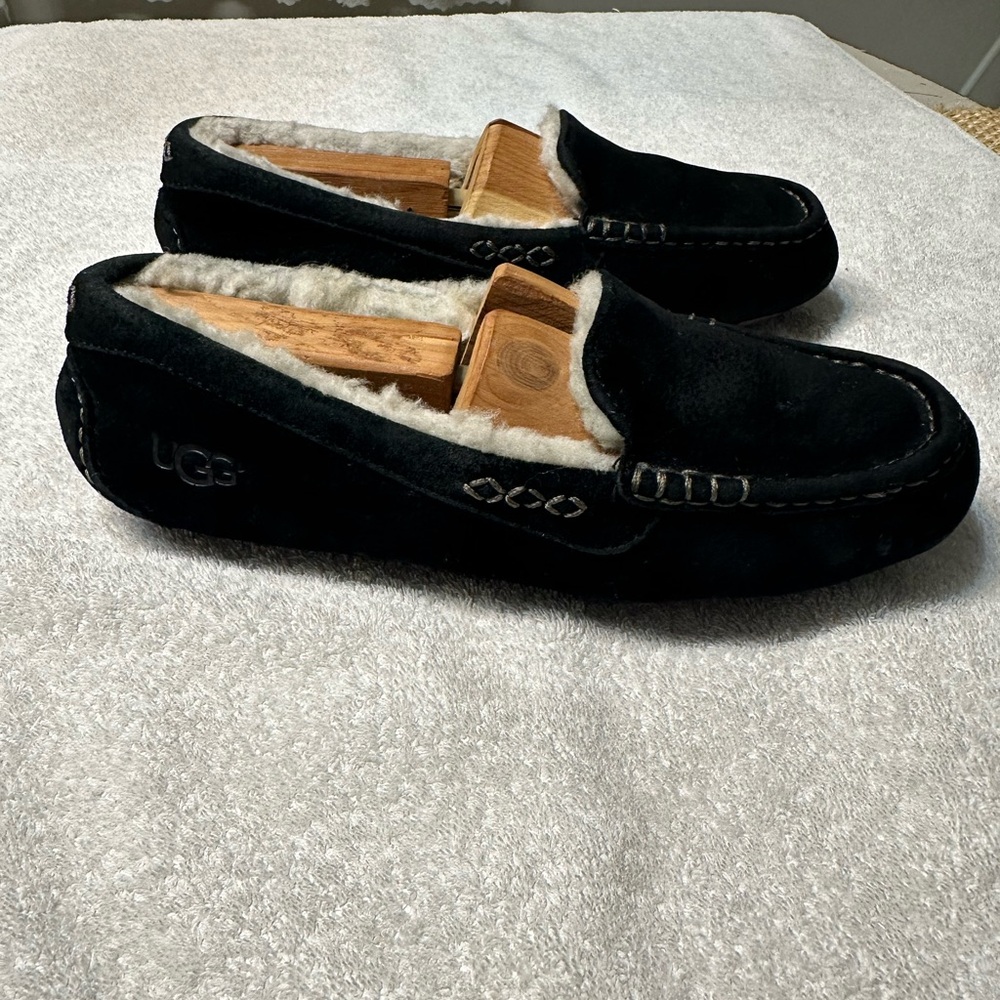 UGG Black Slip-On Loafers with Plush Lining